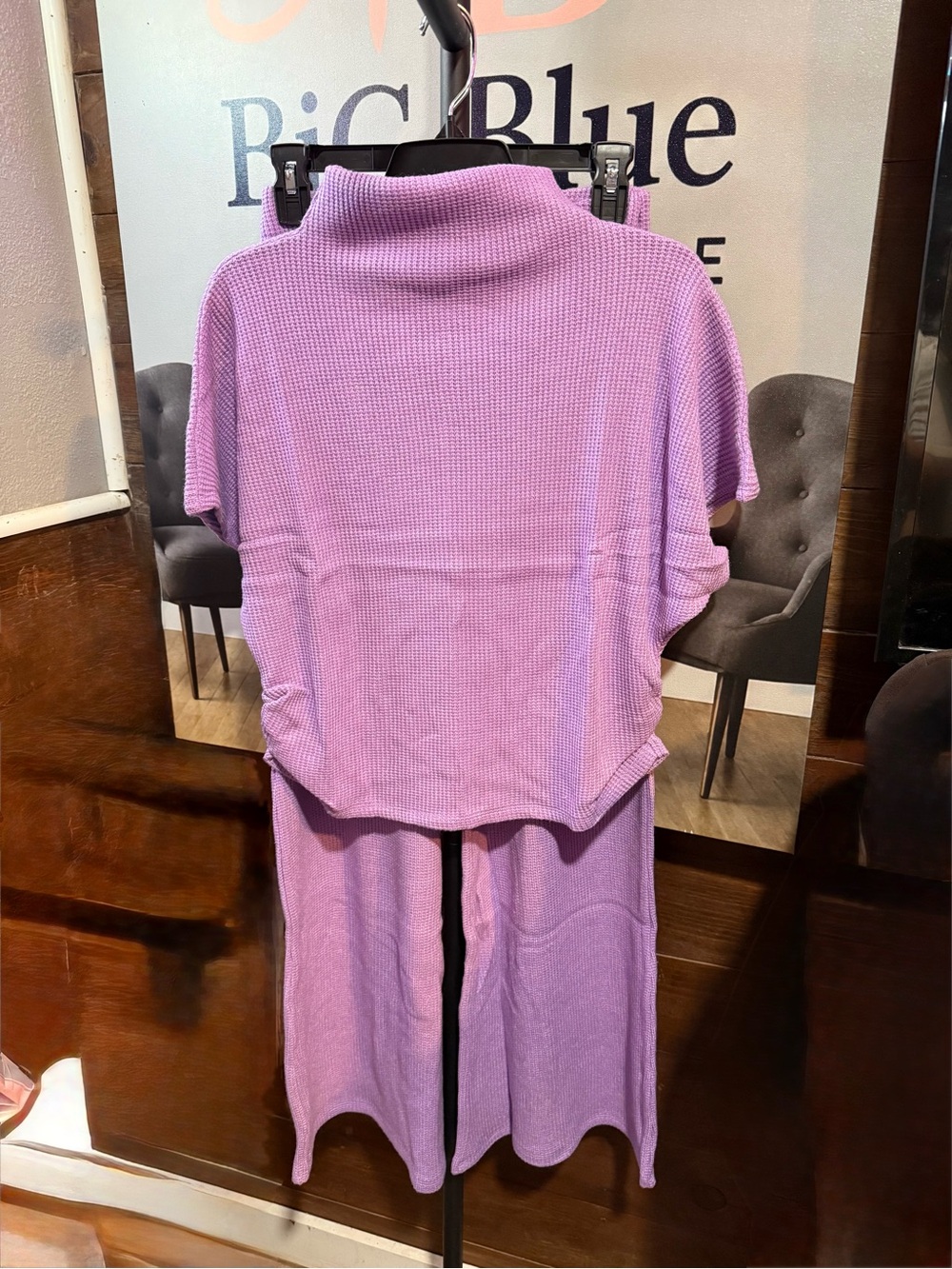 Zenana Outfitters Lilac Short-Sleeve Waffle Knit Top & Pants Set